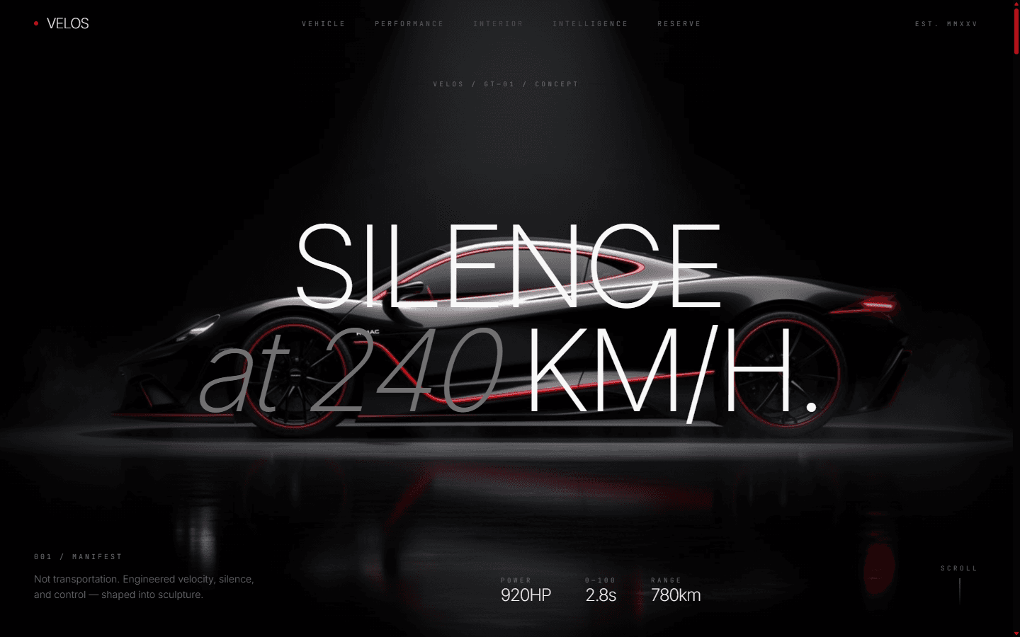 VELOS GT-01 landing page, shipped client project